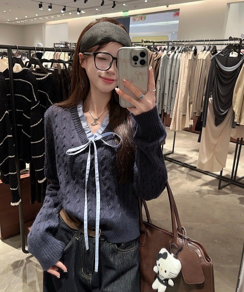 Mayree（メイリー）の「【LAMPOON】レイヤードケーブルニット（ニット/セーター・レディース・ネイビー/ホワイト・FREE）」の11枚目の写真