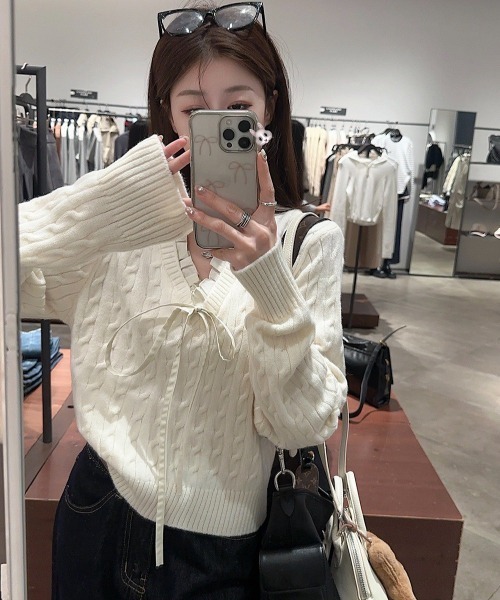 Mayree（メイリー）の「【LAMPOON】レイヤードケーブルニット（ニット/セーター・レディース・ネイビー/ホワイト・FREE）」の15枚目の写真