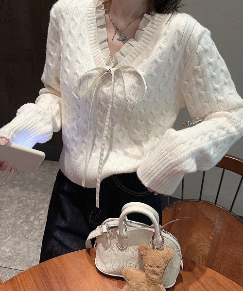 Mayree（メイリー）の「【LAMPOON】レイヤードケーブルニット（ニット/セーター・レディース・ネイビー/ホワイト・FREE）」の16枚目の写真