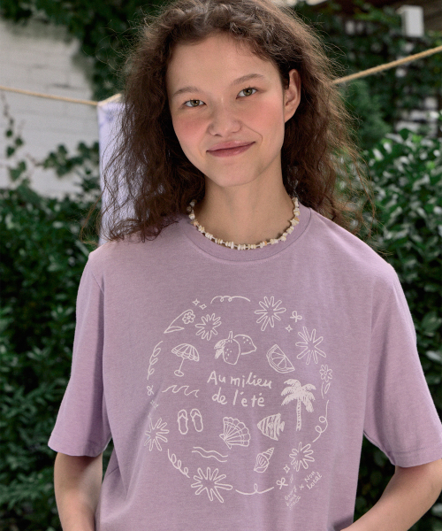 NONLOCAL(ノンローカル)の「【ノンローカル×イヤバッグ】シーサイドハンドドローイングTシャツ - ライトパープル(Tシャツ/カットソー・レディース・その他・FREE)」の1枚目の写真