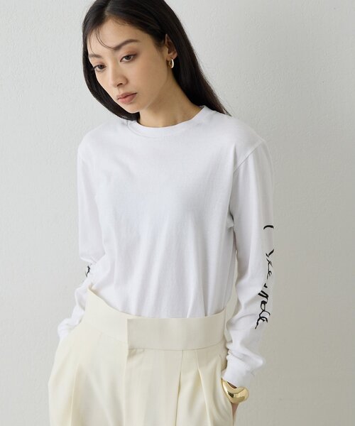 Whim Gazette(ウィムガゼット)の「スリーブロゴロングTシャツ(Tシャツ/カットソー・レディース・オフホワイト/ライトグレー・FREE)」の4枚目の写真