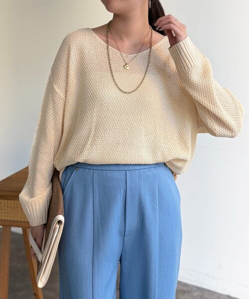 Chez toi（シェトワ）の「シアーニットプルオーバー（ニット/セーター・レディース・アイボリー/ピンク/チャコールグレー/ブルー・FREE）」の6枚目の写真