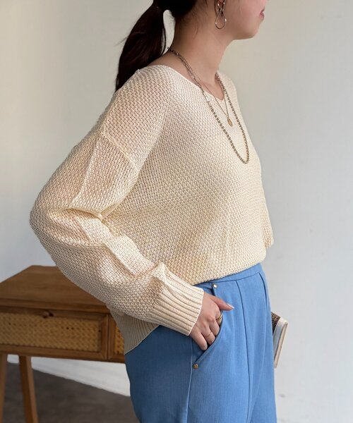 Chez toi（シェトワ）の「シアーニットプルオーバー（ニット/セーター・レディース・アイボリー/ピンク/チャコールグレー/ブルー・FREE）」の9枚目の写真