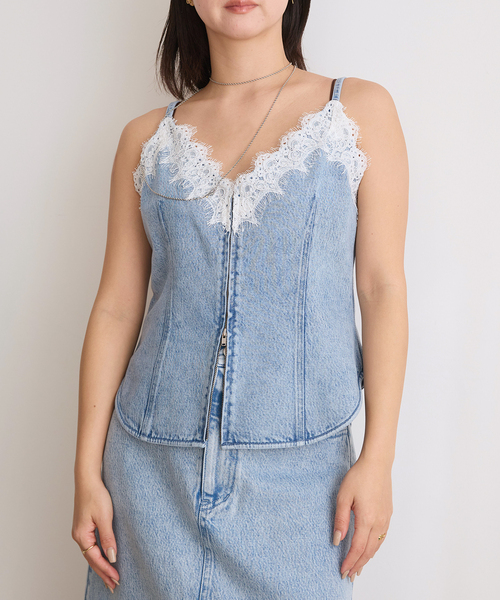 IENA LA BOUCLE（イエナラブークル）の「IENA LA BOUCLE ソフトデニムレースコンビキャミソール（キャミソール・レディース・ライトブルー・FREE）」の21枚目の写真