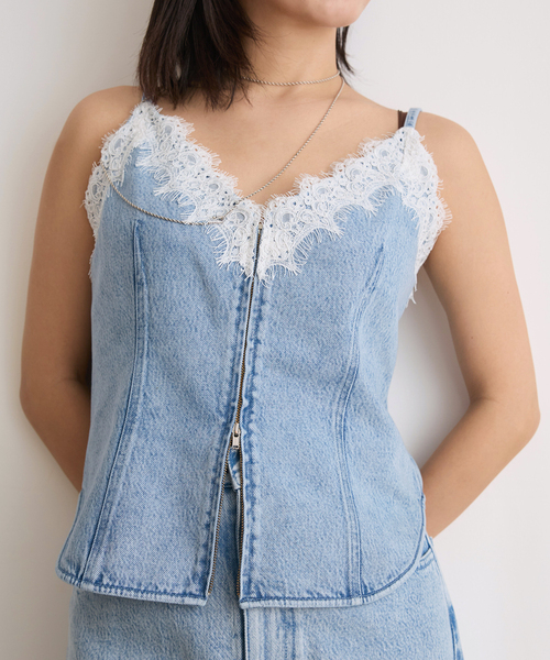 IENA LA BOUCLE（イエナラブークル）の「IENA LA BOUCLE ソフトデニムレースコンビキャミソール（キャミソール・レディース・ライトブルー・FREE）」の4枚目の写真