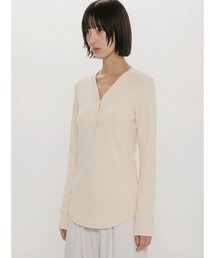 MIDIUMISOLID for Ladies リブヘンリーネックプルオーバー