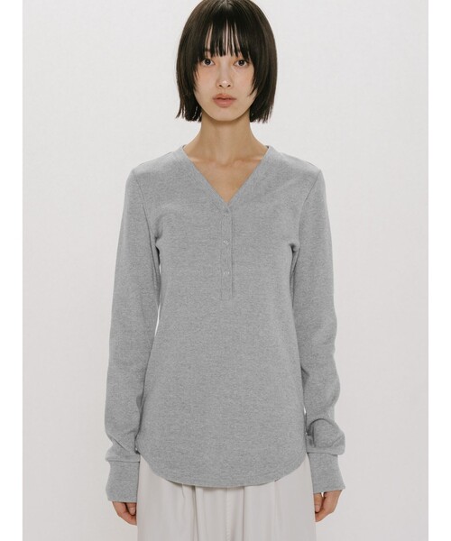 MIDIUMISOLID(ミディウミソリッド)の「MIDIUMISOLID for Ladies リブヘンリーネックプルオーバー(Tシャツ/カットソー・レディース・ブラック/ライトグレー/キナリ・FREE)」の3枚目の写真