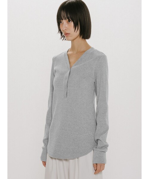 MIDIUMISOLID(ミディウミソリッド)の「MIDIUMISOLID for Ladies リブヘンリーネックプルオーバー(Tシャツ/カットソー・レディース・ブラック/ライトグレー/キナリ・FREE)」の9枚目の写真