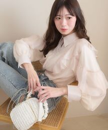 襟付きエアリーフリルブラウス