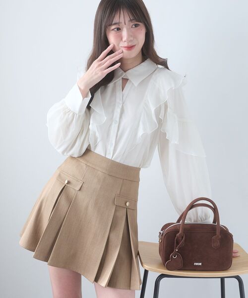 MAJESTIC LEGON（マジェスティックレゴン）の「襟付きエアリーフリルブラウス（シャツ/ブラウス・レディース・グレー系その他/ピンク/ベージュ系その他2/アイボリー・MEDIUM）」の2枚目の写真