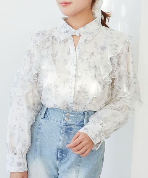 MAJESTIC LEGON（マジェスティックレゴン）の「襟付きエアリーフリルブラウス（シャツ/ブラウス・レディース・グレー系その他/ピンク/ベージュ系その他2/アイボリー・MEDIUM）」の10枚目の写真