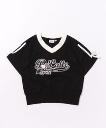 A BAG OF CHIPS（アバッグオブチップス）の「PINK-latte SPORT/ピンクラテスポーツ　袖リボン付き　半袖Ｔシャツ（Tシャツ/カットソー）」