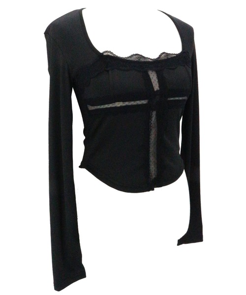 tinkerend(ティンカーエンド)の「Cross Whisper Lace Top / クロスウィスパーレーストップ(Tシャツ/カットソー・レディース・ブラック/ホワイト・FREE)」の22枚目の写真