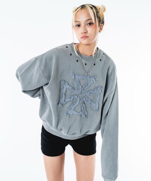 SHORT ROUND(ショートラウンド)の「SHORT ROUND/【26年春夏新作】ブリーチハトメロゴプルオーバー(スウェット・メンズ・グレー/ブラック系その他・MEDIUM/LARGE)」の1枚目の写真
