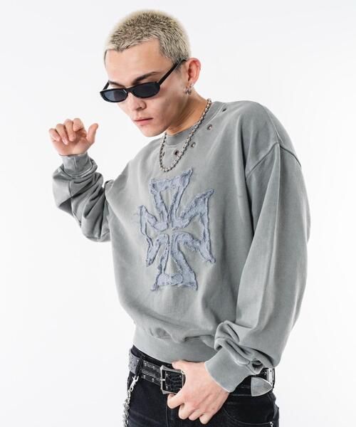 SHORT ROUND(ショートラウンド)の「SHORT ROUND/【26年春夏新作】ブリーチハトメロゴプルオーバー(スウェット・メンズ・グレー/ブラック系その他・MEDIUM/LARGE)」の16枚目の写真