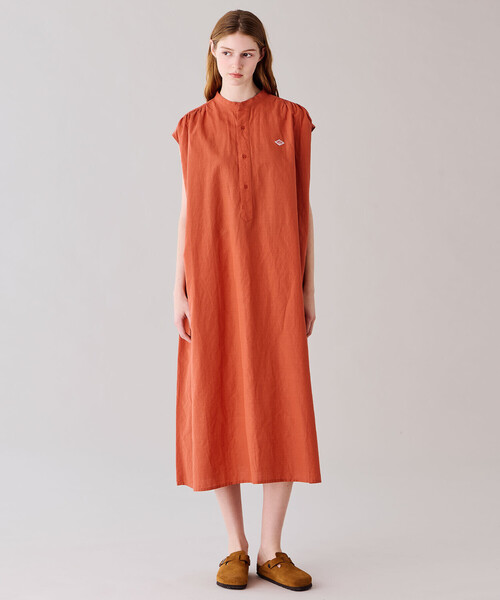 DANTON(ダントン)の「DANTON | コットンリネン スリーブレスシャツワンピース WOMEN(シャツワンピース・レディース・オレンジ/ブラック・36)」の4枚目の写真