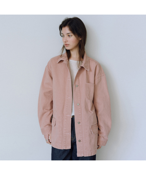URAGO(ユラーゴ)の「Washed denim work jacket(デニムジャケット・レディース・ピンク/アッシュグレー・FREE)」の2枚目の写真