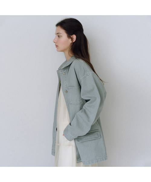 URAGO(ユラーゴ)の「Washed denim work jacket(デニムジャケット・レディース・ピンク/アッシュグレー・FREE)」の1枚目の写真