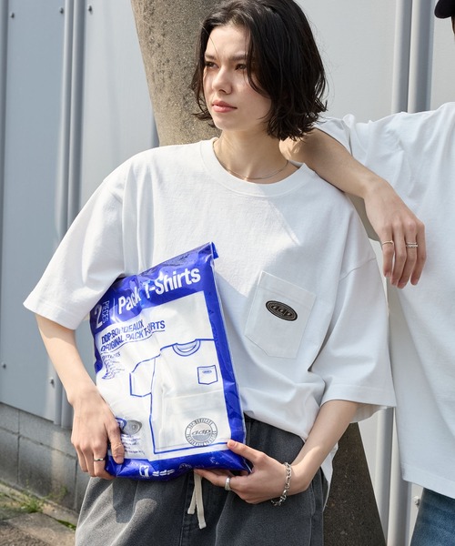 ddp(ディーディーピー)の「ddp/ディーディーピー 別注 2パック ロゴ刺繍 ルーズ 半袖Tシャツ(Tシャツ/カットソー・メンズ・ブラック×ブラック/ブラック×ホワイト/ホワイト×ホワイト/ホワイト×ブラック・L/M)」の19枚目の写真