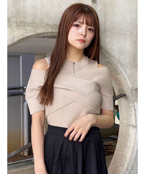 MURUA（ムルーア）の「ZIPカシュクールハーフニット（ニット/セーター・レディース・ブラック/ベージュ/ブルー/ダークオレンジ・FREE）」の19枚目の写真