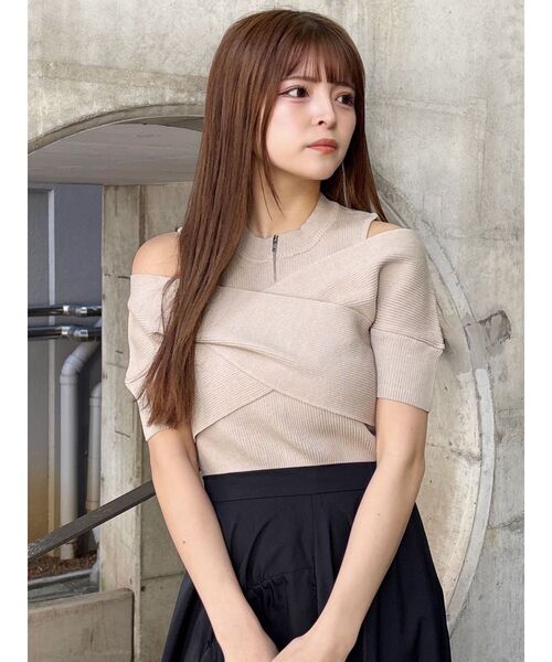 MURUA（ムルーア）の「ZIPカシュクールハーフニット（ニット/セーター・レディース・ブラック/ベージュ/ブルー/ダークオレンジ・FREE）」の20枚目の写真