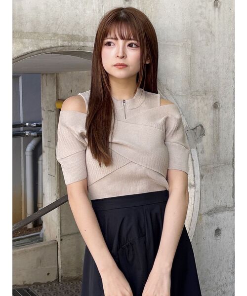 MURUA（ムルーア）の「ZIPカシュクールハーフニット（ニット/セーター・レディース・ブラック/ベージュ/ブルー/ダークオレンジ・FREE）」の21枚目の写真