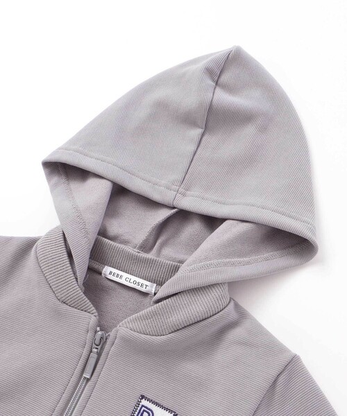 BeBe（ベベ）の「【抗菌防臭・UVカット】ミラノリブワッペン付きフード長袖ZIPカーディガン(90~130cm)（パーカー・キッズ・ネイビー/グレー・S/M/L/XS）」の11枚目の写真