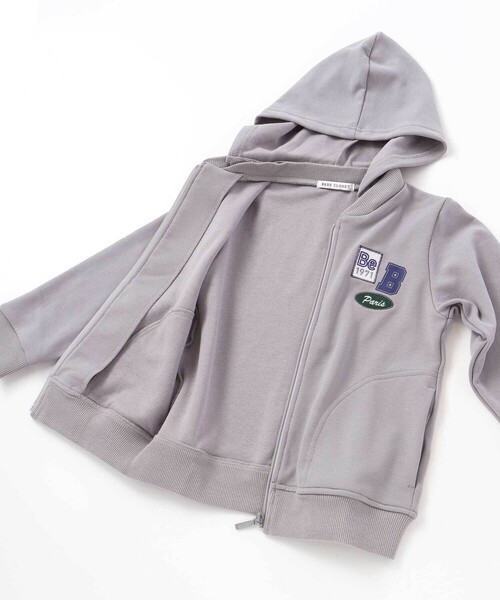 BeBe（ベベ）の「【抗菌防臭・UVカット】ミラノリブワッペン付きフード長袖ZIPカーディガン(90~130cm)（パーカー・キッズ・ネイビー/グレー・S/M/L/XS）」の17枚目の写真