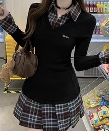 おしゃれスタ（オシャレスタ）の「レイヤード風チェックシャツワンピース（ワンピース）」