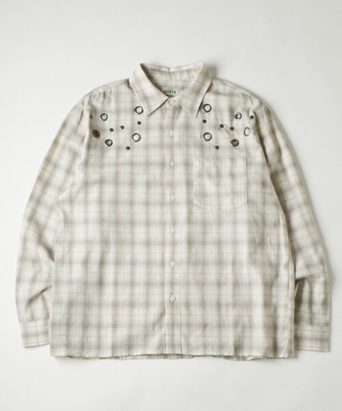 WHO'S WHO gallery（フーズフーギャラリー）の「KOOKY'Nハトメチェックシャツ（シャツ/ブラウス・メンズ・ブラック/アイボリー・FREE）」の10枚目の写真