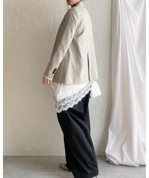 She's Closet(シーズクローゼット)の「アシンメトリー 裾レース ドッキング ロンT レイヤードインナー トップス(Tシャツ/カットソー・レディース・ホワイト/ブラック・FREE)」の8枚目の写真