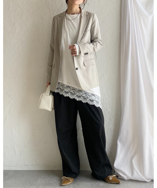 She's Closet(シーズクローゼット)の「アシンメトリー 裾レース ドッキング ロンT レイヤードインナー トップス(Tシャツ/カットソー・レディース・ホワイト/ブラック・FREE)」の9枚目の写真