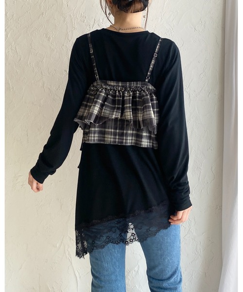 She's Closet(シーズクローゼット)の「アシンメトリー 裾レース ドッキング ロンT レイヤードインナー トップス(Tシャツ/カットソー・レディース・ホワイト/ブラック・FREE)」の17枚目の写真