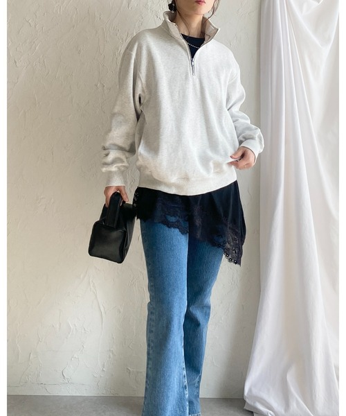 She's Closet(シーズクローゼット)の「アシンメトリー 裾レース ドッキング ロンT レイヤードインナー トップス(Tシャツ/カットソー・レディース・ホワイト/ブラック・FREE)」の18枚目の写真