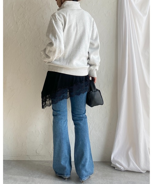 She's Closet(シーズクローゼット)の「アシンメトリー 裾レース ドッキング ロンT レイヤードインナー トップス(Tシャツ/カットソー・レディース・ホワイト/ブラック・FREE)」の19枚目の写真
