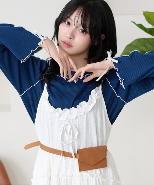 kutir（クティール）の「メローリボントップス（Tシャツ/カットソー・レディース・ネイビー/グレー/オフホワイト/レッド/ブラック/アイボリー・FREE）」の5枚目の写真