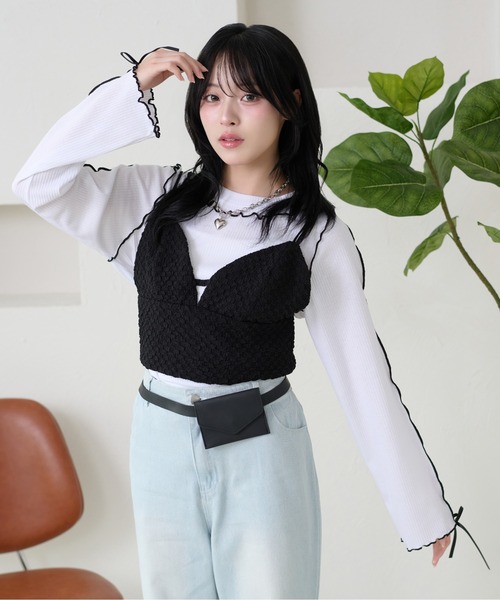 kutir（クティール）の「メローリボントップス（Tシャツ/カットソー・レディース・ネイビー/グレー/オフホワイト/レッド/ブラック/アイボリー・FREE）」の2枚目の写真