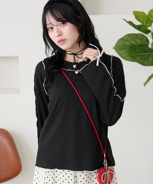 kutir（クティール）の「メローリボントップス（Tシャツ/カットソー・レディース・ネイビー/グレー/オフホワイト/レッド/ブラック/アイボリー・FREE）」の3枚目の写真