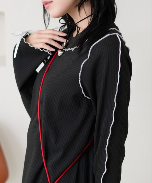 kutir(クティール)の「メローリボントップス(Tシャツ/カットソー・レディース・ネイビー/グレー/オフホワイト/レッド/ブラック/アイボリー・FREE)」の17枚目の写真