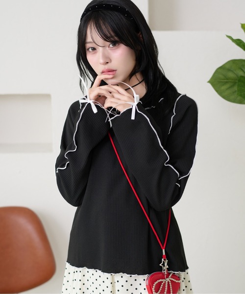 kutir(クティール)の「メローリボントップス(Tシャツ/カットソー・レディース・ネイビー/グレー/オフホワイト/レッド/ブラック/アイボリー・FREE)」の15枚目の写真