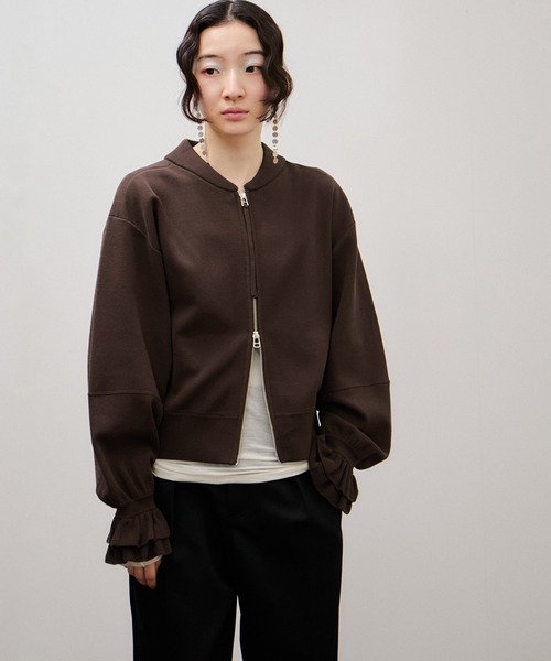 ADAM ET ROPE'(アダムエロペ)の「ダブルニットジップカーディガン(カーディガン/ボレロ・レディース・ベージュ系その他3/ダークブラウン・FREE)」の6枚目の写真