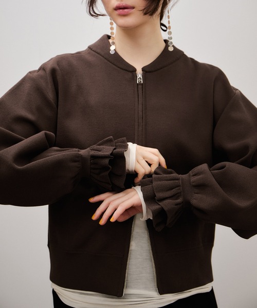 ADAM ET ROPE'(アダムエロペ)の「ダブルニットジップカーディガン(カーディガン/ボレロ・レディース・ベージュ系その他3/ダークブラウン・FREE)」の7枚目の写真