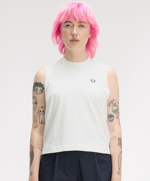 FRED PERRY(フレッドペリー)の「Peached Jersey Tank/ピーチ加工ジャージータンクトップ(Tシャツ/カットソー・レディース・ホワイト・10)」の3枚目の写真
