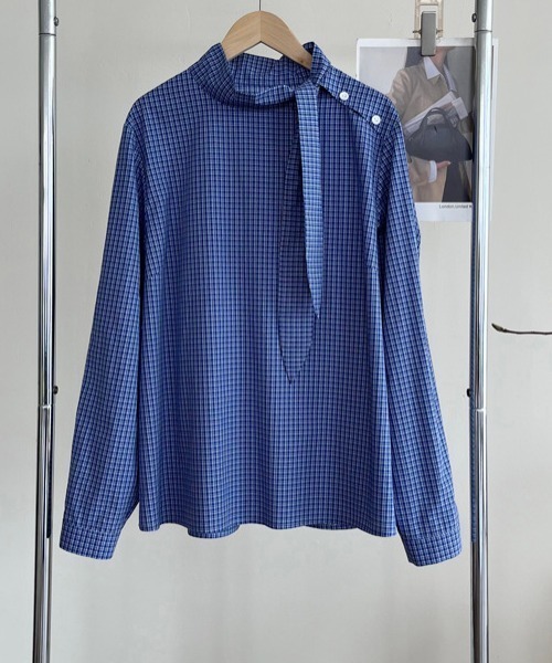 semplice(センプリチェ)の「スタンドカラー チェックシャツ(シャツ/ブラウス・レディース・ブルー・F)」の18枚目の写真