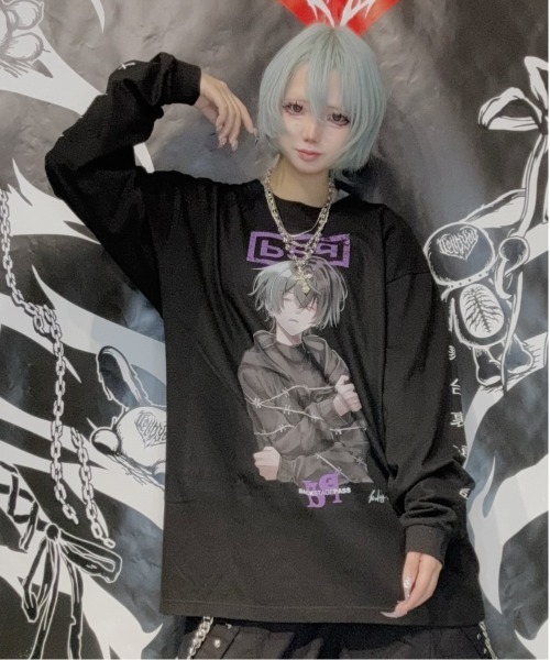 BACKSTAGE PASS(バックステージパス)の「【黒野京×BACKSTAGE PASS コラボ】BARBED ピグメント加工 オーバーサイズ ロンT(Tシャツ/カットソー・メンズ・ライトグレー/ブラック/ダークグレー・FREE)」の2枚目の写真