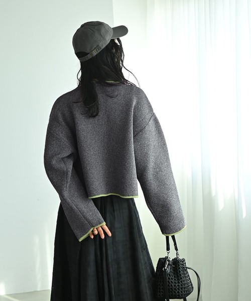 STYLE DELI(スタイルデリ)の「【BLK001】配色クルーネックカーディガン(カーディガン/ボレロ・レディース・チャコール/アイボリー・FREE)」の16枚目の写真