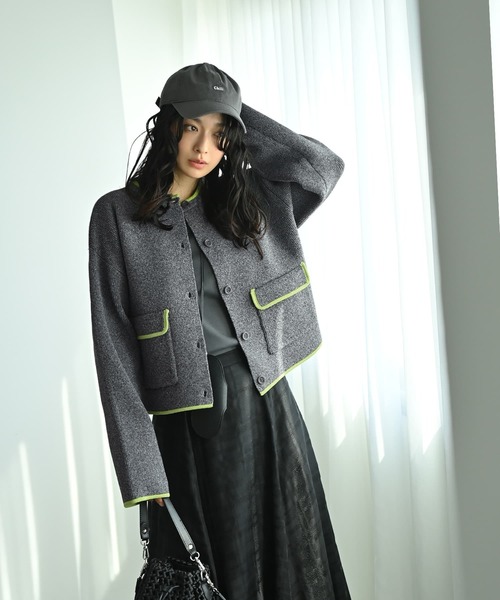 STYLE DELI(スタイルデリ)の「【BLK001】配色クルーネックカーディガン(カーディガン/ボレロ・レディース・チャコール/アイボリー・FREE)」の18枚目の写真