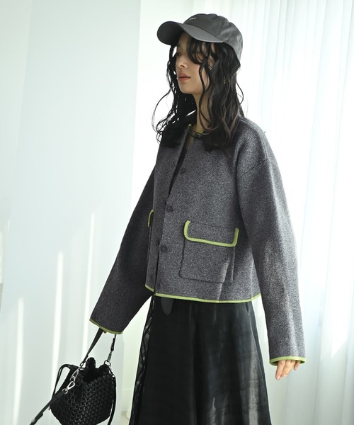 STYLE DELI(スタイルデリ)の「【BLK001】配色クルーネックカーディガン(カーディガン/ボレロ・レディース・チャコール/アイボリー・FREE)」の20枚目の写真