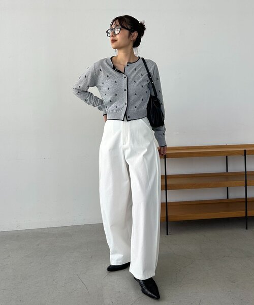 CAPRICIEUX LE'MAGE（カプリシューレマージュ）の「モノグラムカーディガン（カーディガン/ボレロ・レディース・チャコールグレー/ベージュ/ライトグレー・FREE）」の6枚目の写真