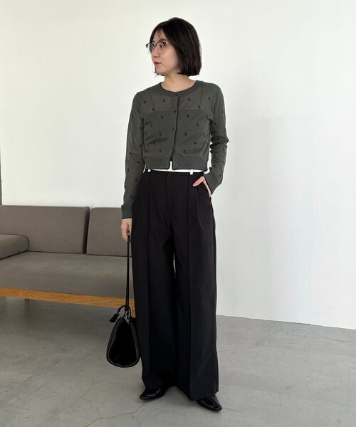 CAPRICIEUX LE'MAGE（カプリシューレマージュ）の「モノグラムカーディガン（カーディガン/ボレロ・レディース・チャコールグレー/ベージュ/ライトグレー・FREE）」の19枚目の写真